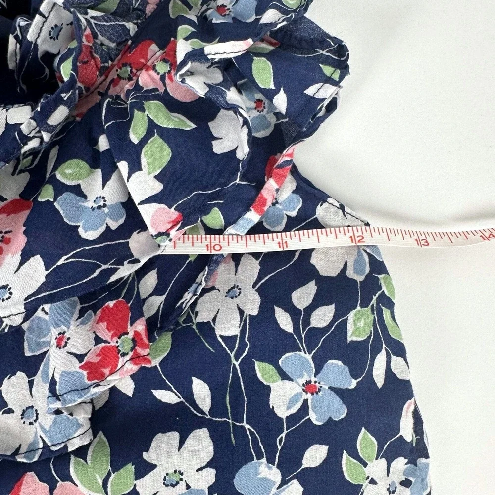 Ralph Lauren Floral Dress Girls 8 Navy Blue‎ Ruffle Racerback Sundress